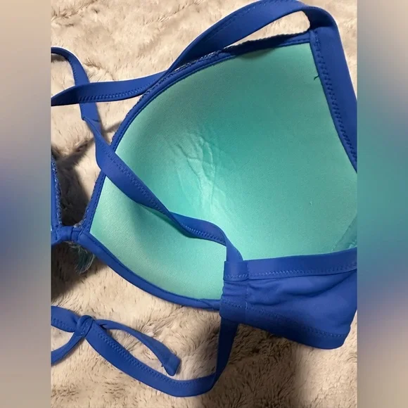 Shade & Shore Womens Blue Crochet Underwire Padded Bikini Top Swimwear 36DD - Picture 5 of 8